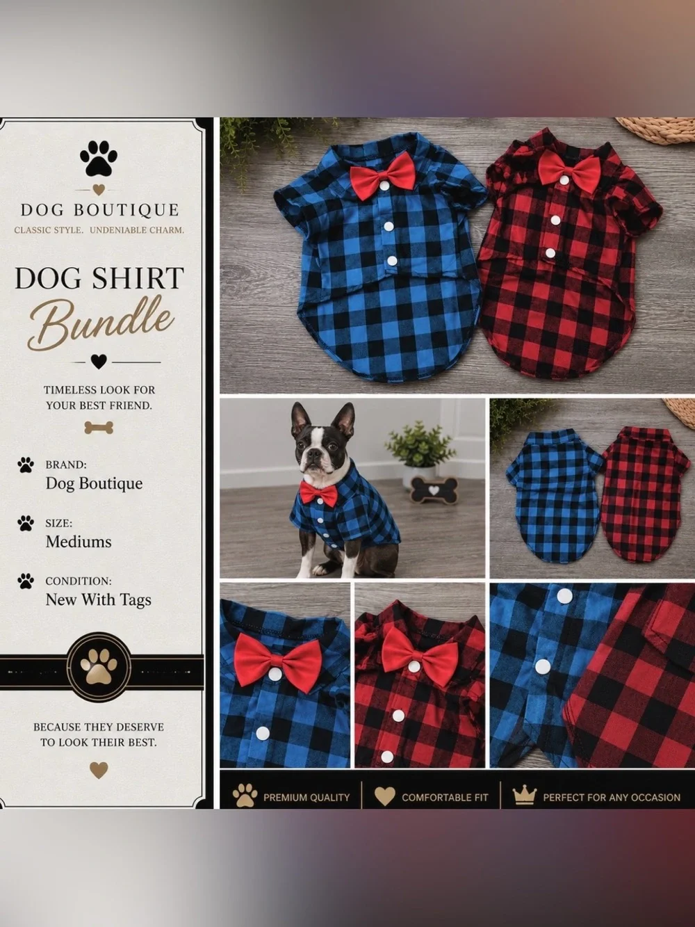 Dog Apperal Bundle: 2-Piece Shirt Set | Classic Dog Dress Shirts | Size: Mediums
